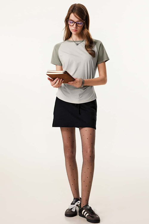Women's Ruched Colorblock Raglan Tee - Gray Camel And Grayish Green