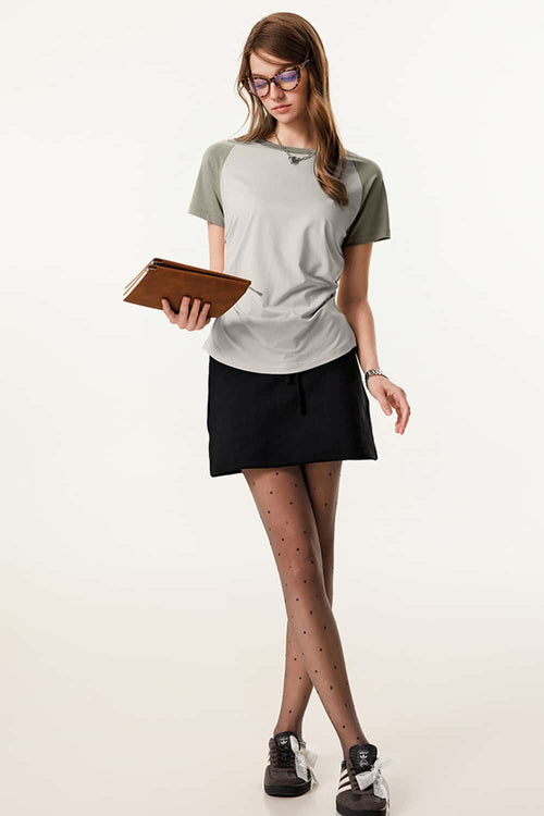 Women's Ruched Colorblock Raglan Tee - Gray Camel And Grayish Green