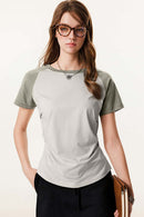 Women's Ruched Colorblock Raglan Tee - Gray Camel And Grayish Green