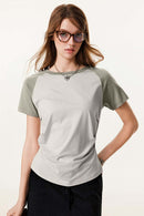 Women's Ruched Colorblock Raglan Tee - Gray Camel And Grayish Green
