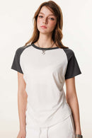Women's Ruched Colorblock Raglan Tee - White And Gray