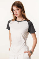 Women's Ruched Colorblock Raglan Tee - White And Gray