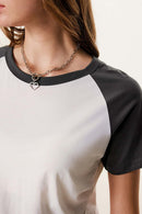 Women's Ruched Colorblock Raglan Tee - White And Gray