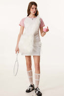 Women's Ruched Colorblock Raglan Tee - White And Pink
