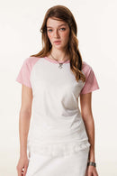 Women's Ruched Colorblock Raglan Tee - White And Pink