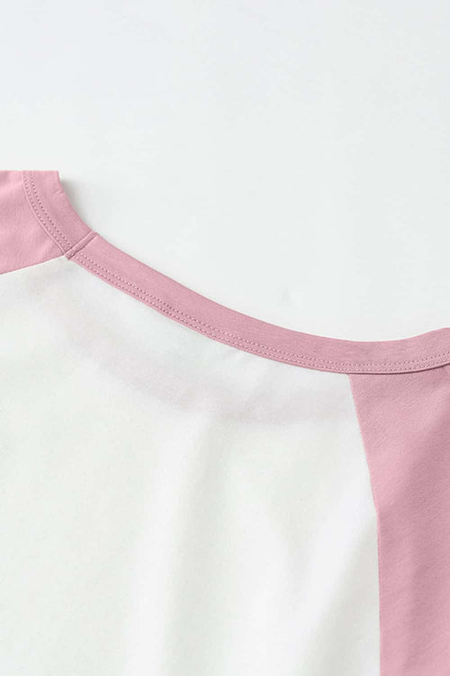 Women's Ruched Colorblock Raglan Tee - White And Pink