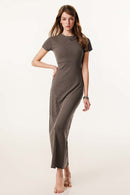 Slim-Fit Side-Slit Midi Dress - Coffee