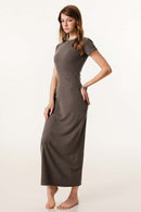Slim-Fit Side-Slit Midi Dress - Coffee