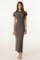 Slim-Fit Side-Slit Midi Dress - Coffee