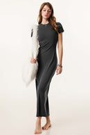 Slim-Fit Side-Slit Midi Dress - Dark Gray