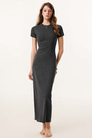 Slim-Fit Side-Slit Midi Dress - Dark Gray