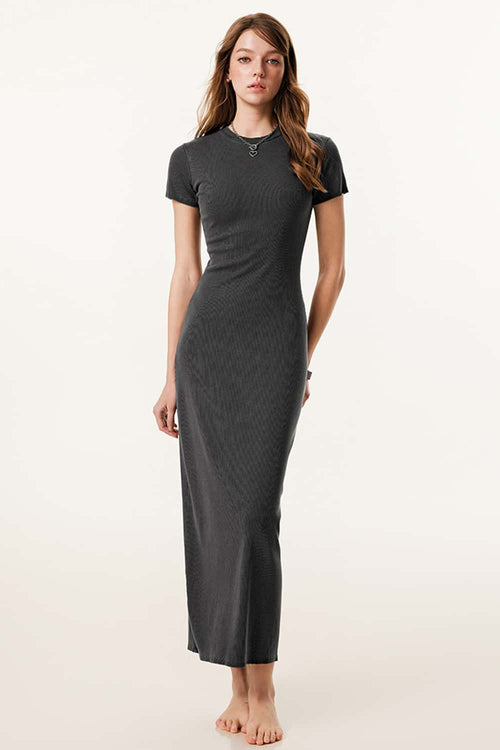 Slim-Fit Side-Slit Midi Dress - Dark Gray