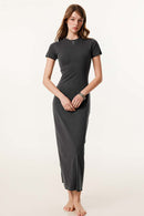Slim-Fit Side-Slit Midi Dress - Dark Gray