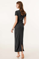 Slim-Fit Side-Slit Midi Dress - Dark Gray