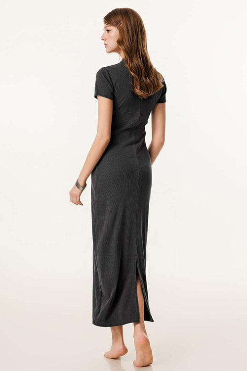 Slim-Fit Side-Slit Midi Dress - Dark Gray