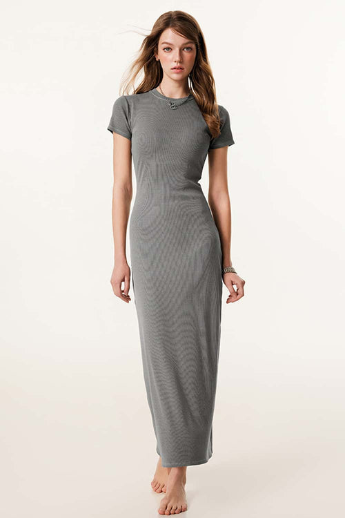 Slim-Fit Side-Slit Midi Dress - Medium Gray