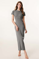 Slim-Fit Side-Slit Midi Dress - Medium Gray