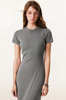 Slim-Fit Side-Slit Midi Dress - Medium Gray