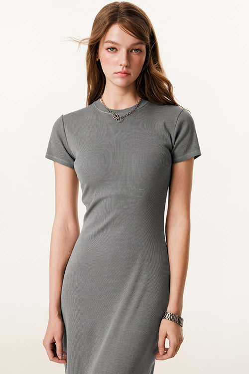 Slim-Fit Side-Slit Midi Dress - Medium Gray