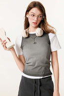 Embroidered Slim Fit Sleeveless Tank - Dark Gray