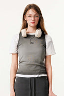Embroidered Slim Fit Sleeveless Tank - Dark Gray