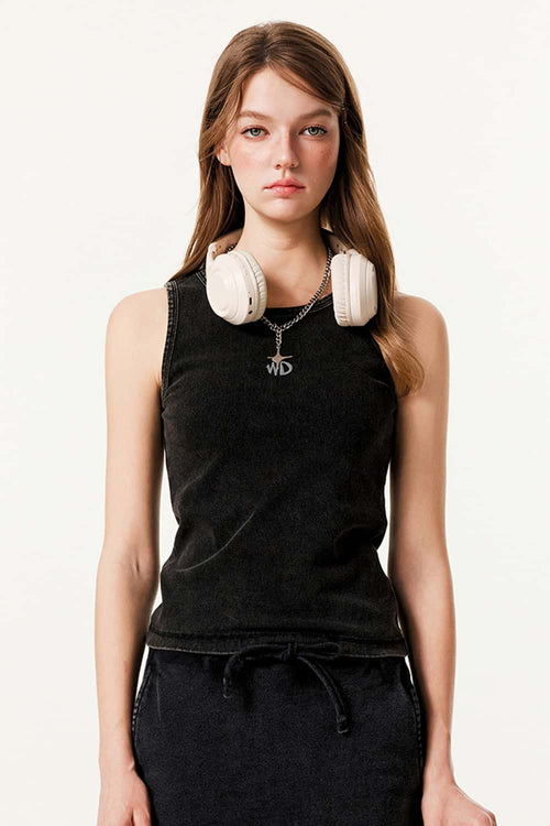 Embroidered Slim Fit Sleeveless Tank - Fried Snowflakes