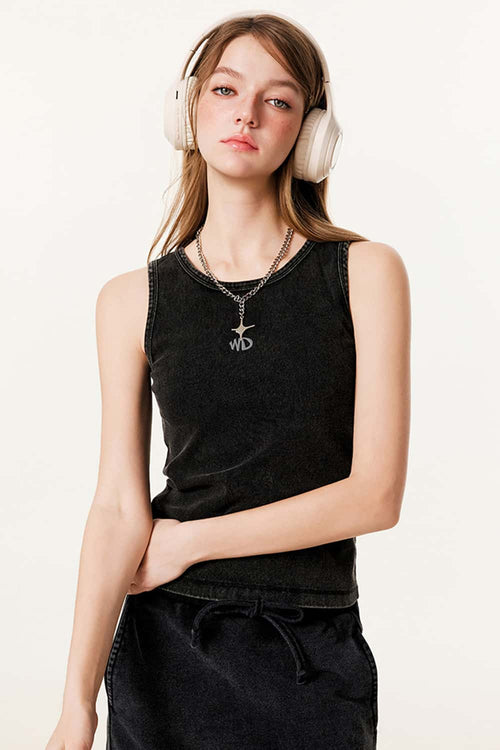 Embroidered Slim Fit Sleeveless Tank - Fried Snowflakes