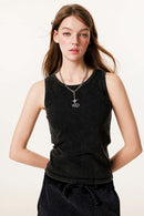 Embroidered Slim Fit Sleeveless Tank - Fried Snowflakes