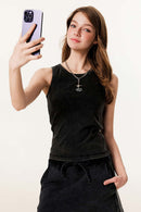 Embroidered Slim Fit Sleeveless Tank - Fried Snowflakes