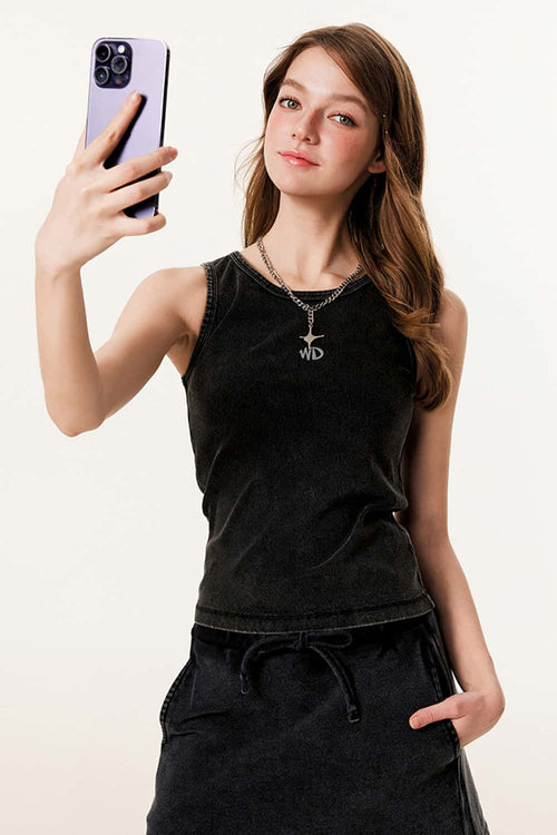 Embroidered Slim Fit Sleeveless Tank - Fried Snowflakes