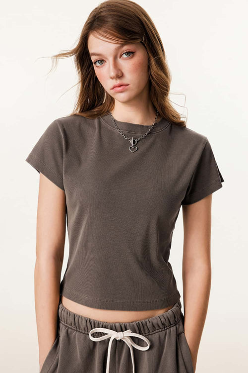 Form-Fitting Breathable Short Sleeve Tee - Coffee