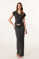 Women's Button V-Neck Short Sleeve Tee - Dark Gray
