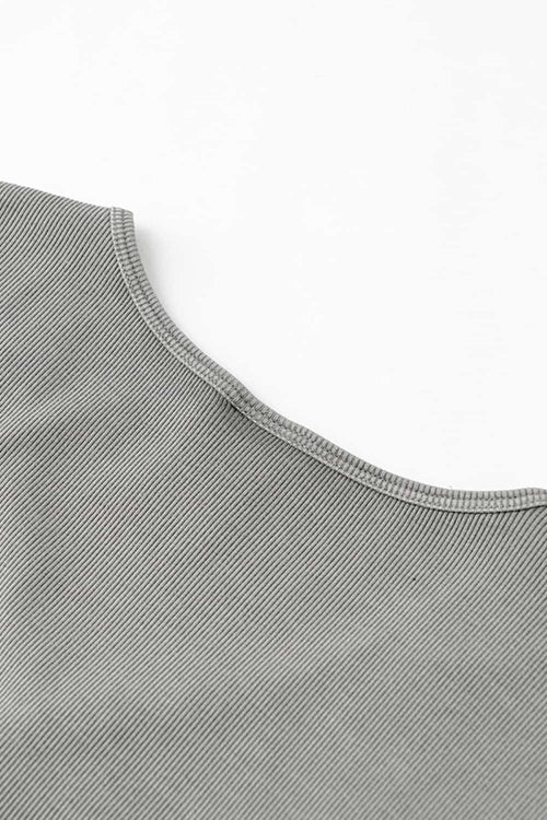 Women's Button V-Neck Short Sleeve Tee - Medium Gray