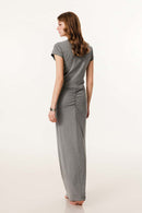 Women's Button V-Neck Short Sleeve Tee - Medium Gray