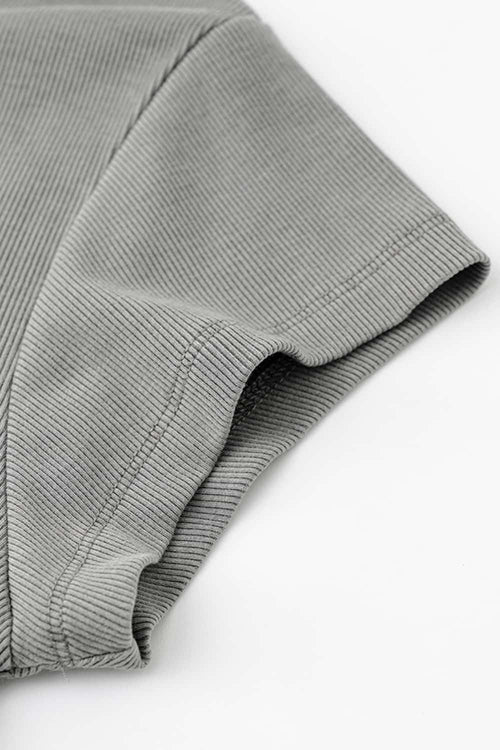 Women's Button V-Neck Short Sleeve Tee - Medium Gray