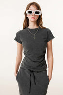 Vintage Washed Cinched Waist Tee - Dark Gray