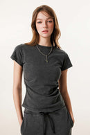 Vintage Washed Cinched Waist Tee - Dark Gray