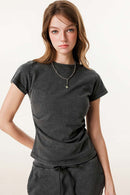 Vintage Washed Cinched Waist Tee - Dark Gray
