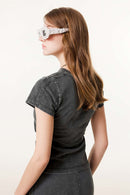 Vintage Washed Cinched Waist Tee - Dark Gray