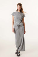 Vintage Washed Cinched Waist Tee - Medium Gray