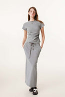 Vintage Washed Cinched Waist Tee - Medium Gray