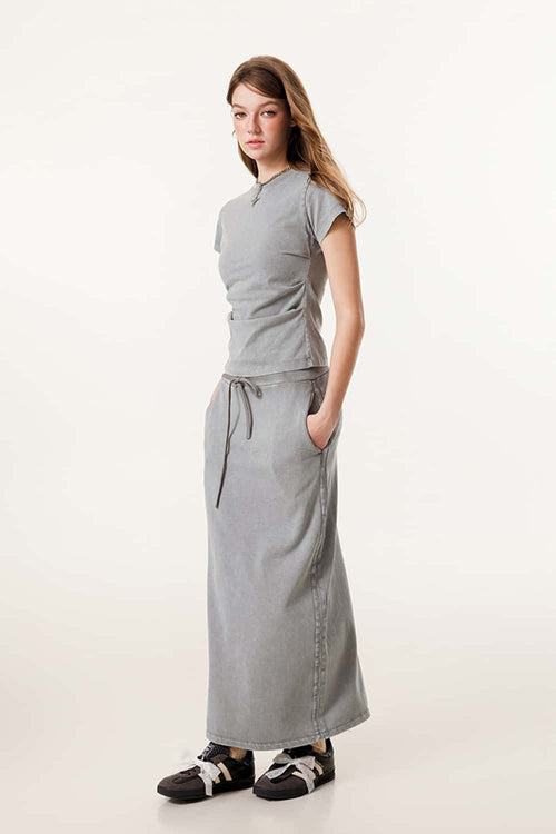 Vintage Washed Cinched Waist Tee - Medium Gray
