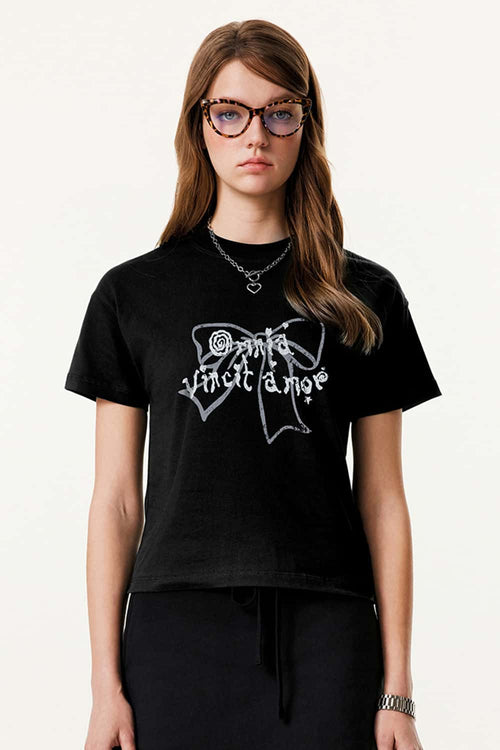 Cropped Heritage Cotton Tee - Black