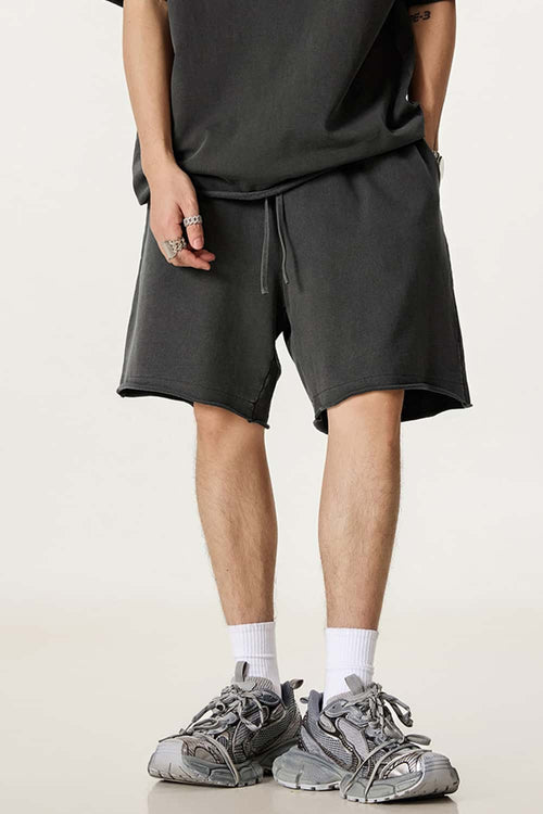 Heavyweight Rolled-Hem Casual Shorts - Dark Gray