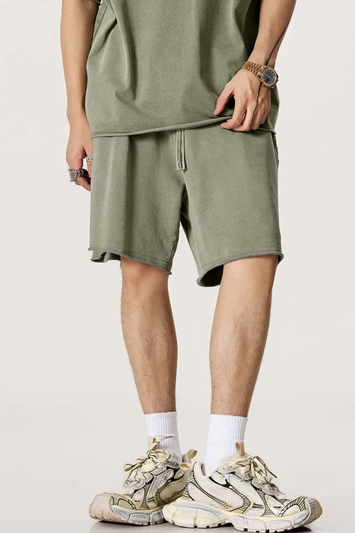 Heavyweight Rolled-Hem Casual Shorts - Grayish Green