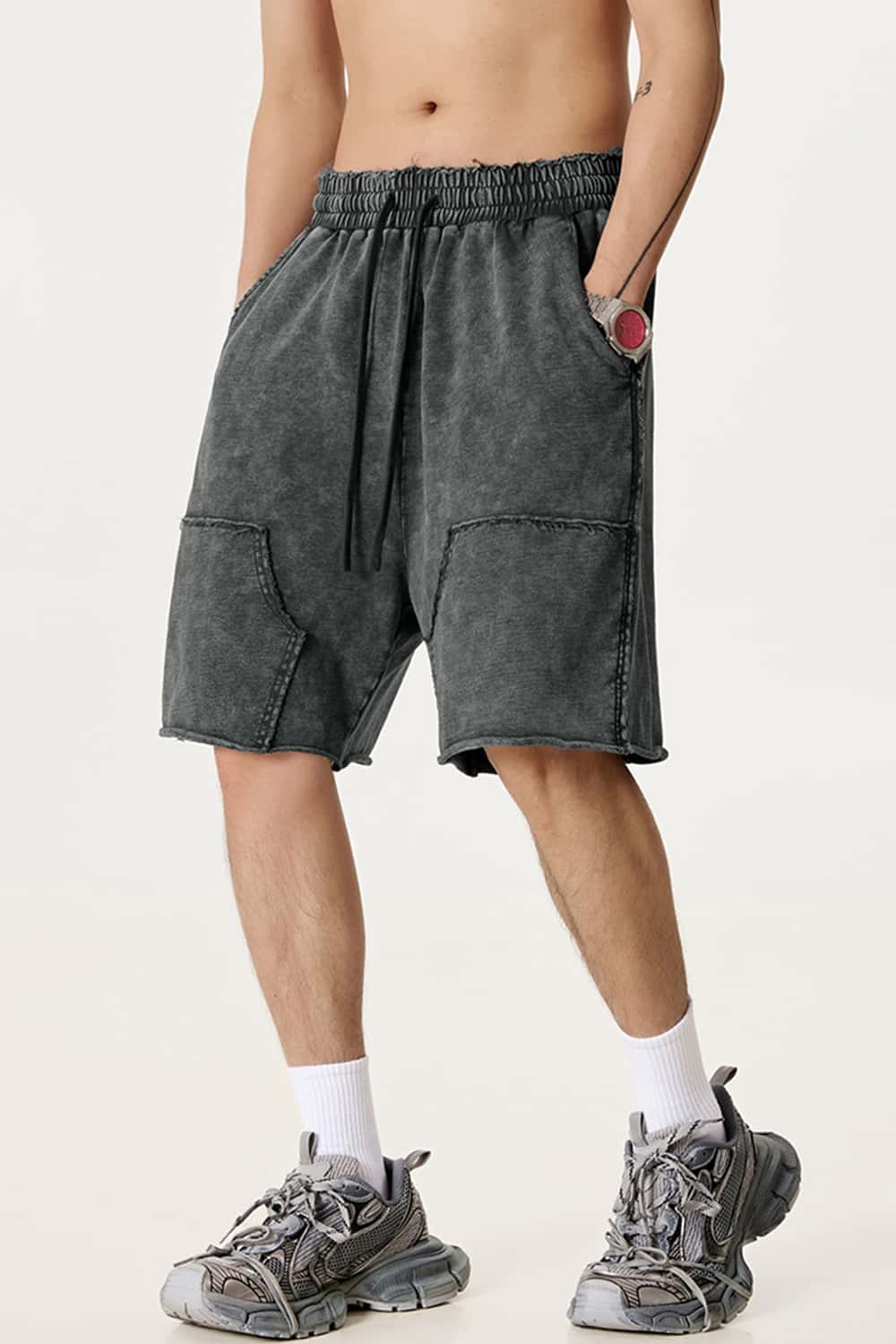 Washed Tie-Dye Patchwork Cargo Shorts
