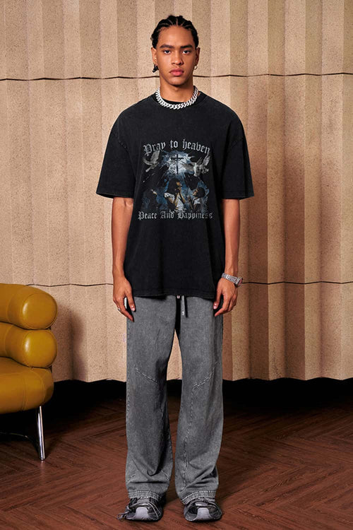 Distressed Acid Wash Graphic Tee - Fried Snowflakes
