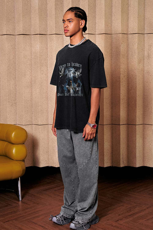 Distressed Acid Wash Graphic Tee - Fried Snowflakes