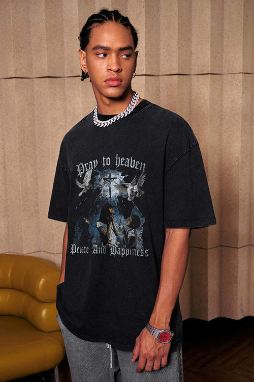 Distressed Acid Wash Graphic Tee - Fried Snowflakes