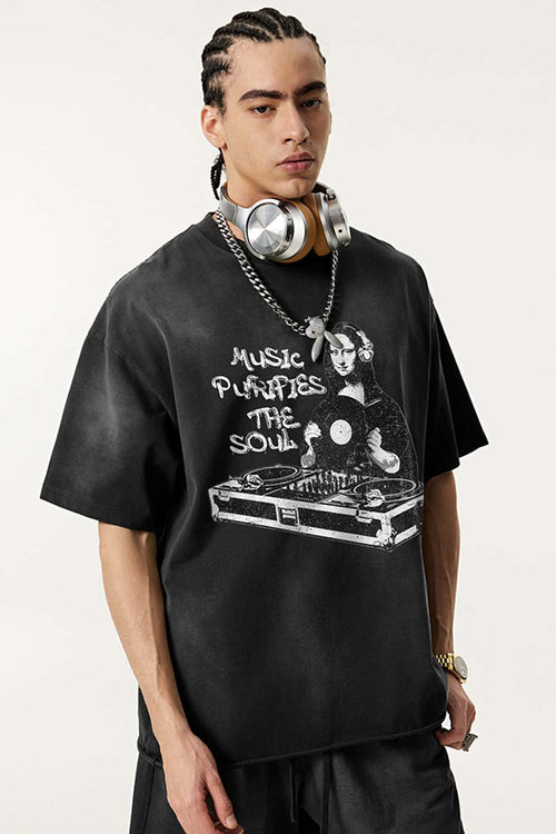 Breathable Vintage Graphic Tee - Vintage Black